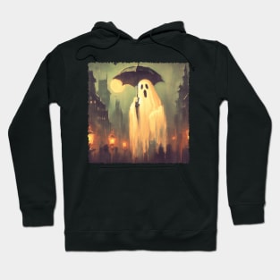 Vintage Spooky gothic Halloween ghost holding umbrella Hoodie